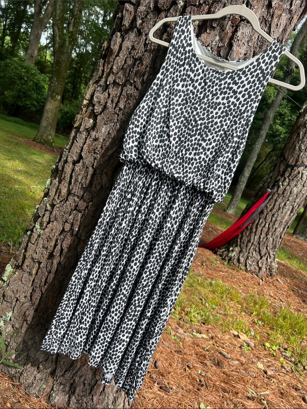 LOFT Black and White Polka Dot Midi Dress